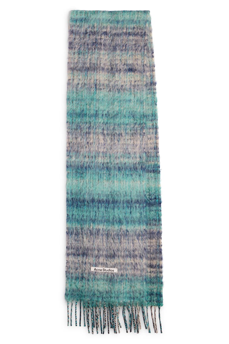 Vibot Mohair & Wool Blend Fringe Scarf, Main, color, WHITE/ AQUA