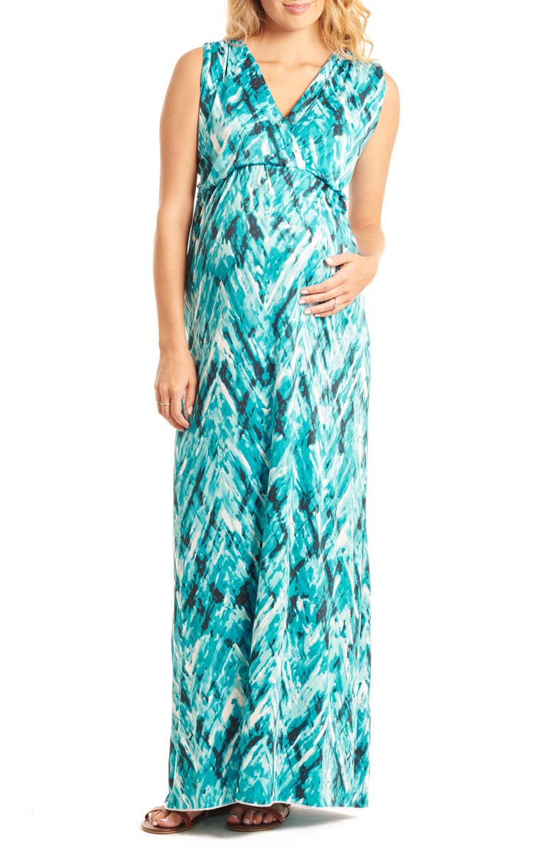 Everly Grey Jill Maternity Maxi Dress, Main, color, Maui Blue