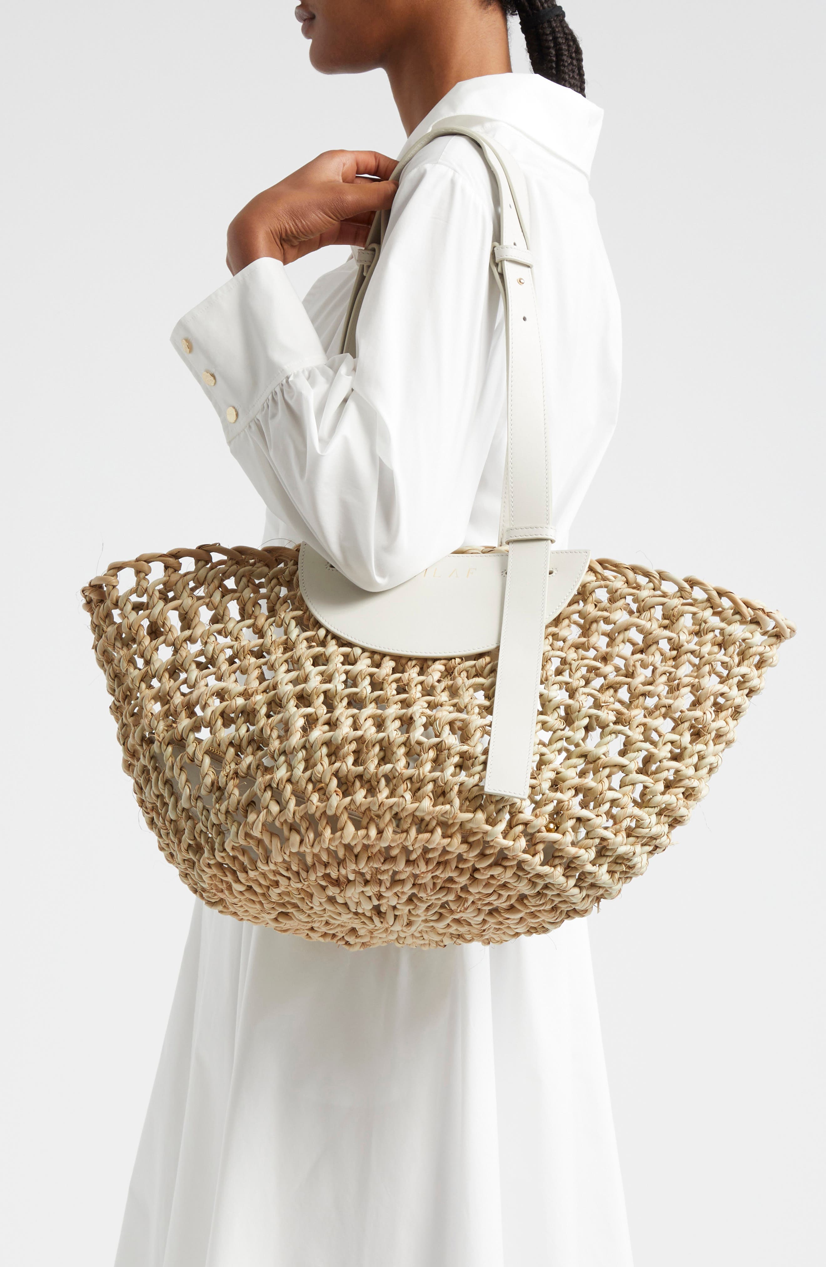 Large Dom Woven Palm Straw Tote, Alternate, color, OFF WHITE