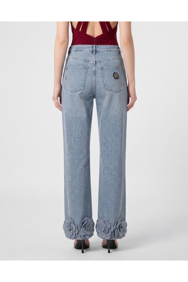 Straight Cut Jeans Roses Strass Women, Alternate, color, Lyra Light