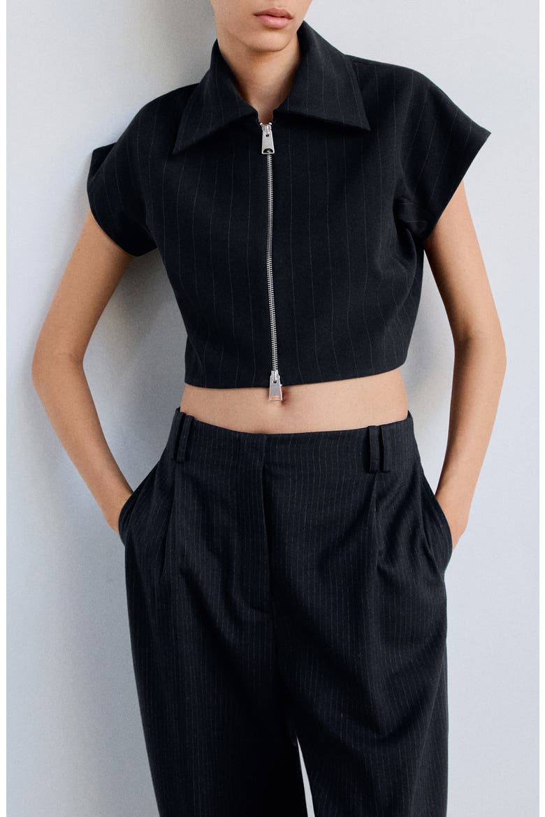 Pinstripe Short Sleeve Zip Waistcoat, Main, color, NAVY