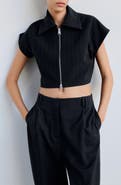 MANGO Pinstripe Short Sleeve Zip Waistcoat