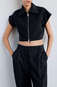 MANGO Pinstripe Short Sleeve Zip Waistcoat