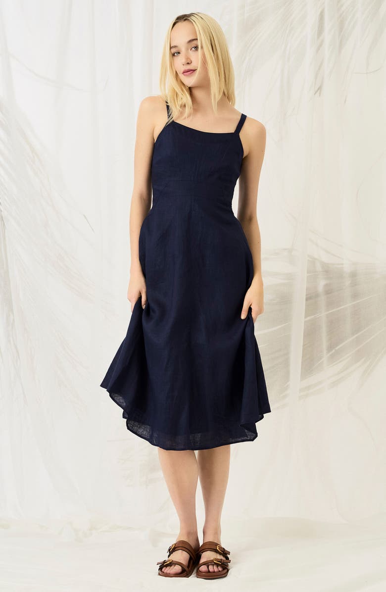 Luxely Sleeveless A-Line Linen Dress, Alternate, color, Evening Blue