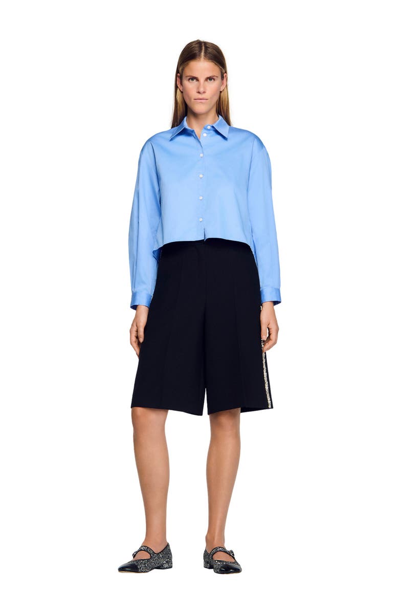 SANDRO Bermuda with rhinestone stripe, Alternate, color, Black