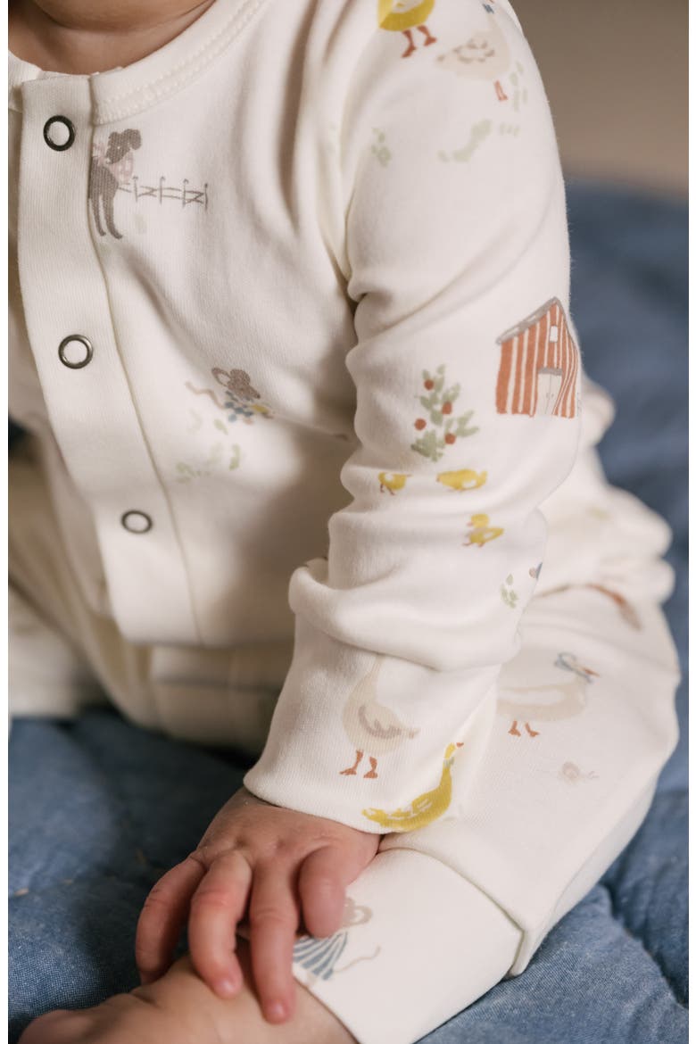 Print Long Sleeve Organic Cotton Placket Romper, Alternate, color, BEIGE