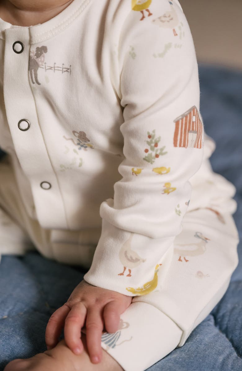 Pehr Print Long Sleeve Organic Cotton Placket Romper, Alternate, color, Beige