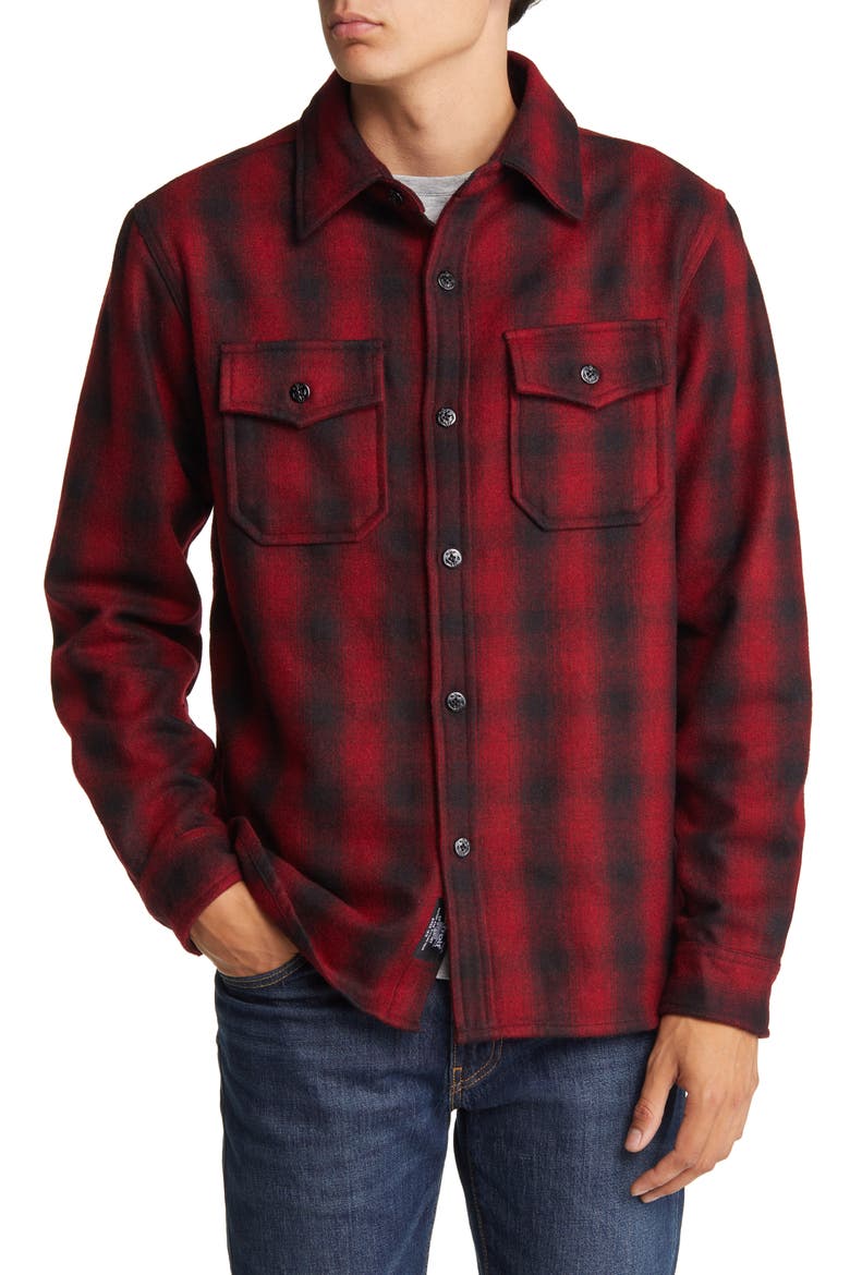 Plaid Wool Blend Button-Up Shirt Jacket, Alternate, color, RED