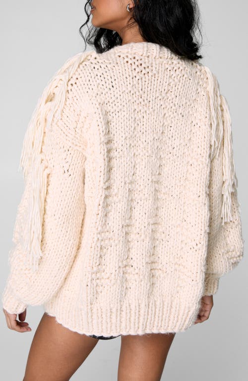 Nasty Gal Chunky Fringe Cardigan In Ecru