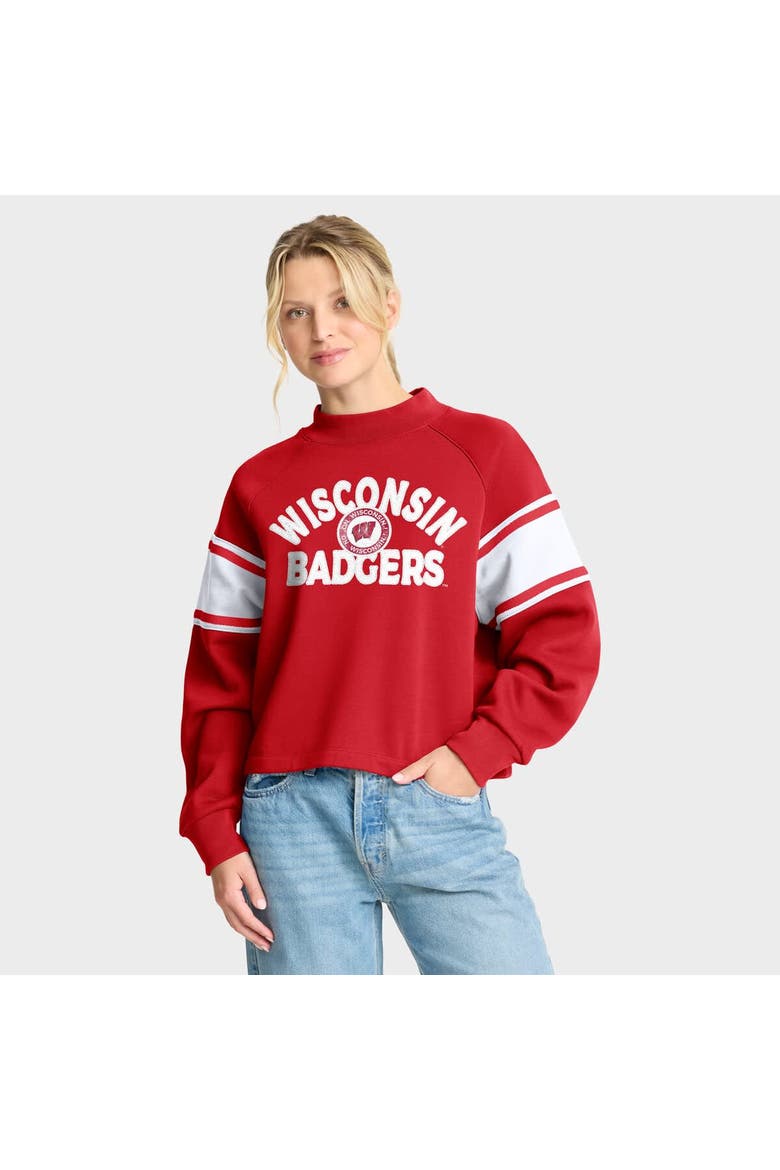 Women's Fanatics Red Wisconsin Badgers Oversized Hometown Premium Punt Coverage Raglan Pullover Sweatshirt, Main, color, Red