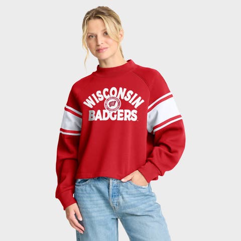 Women's Fanatics Red Wisconsin Badgers Oversized Hometown Premium Punt Coverage Raglan Pullover Sweatshirt