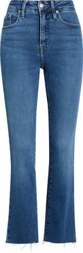 Good American Soft-Tech Good Straight Raw Hem Ankle Straight Leg Jeans