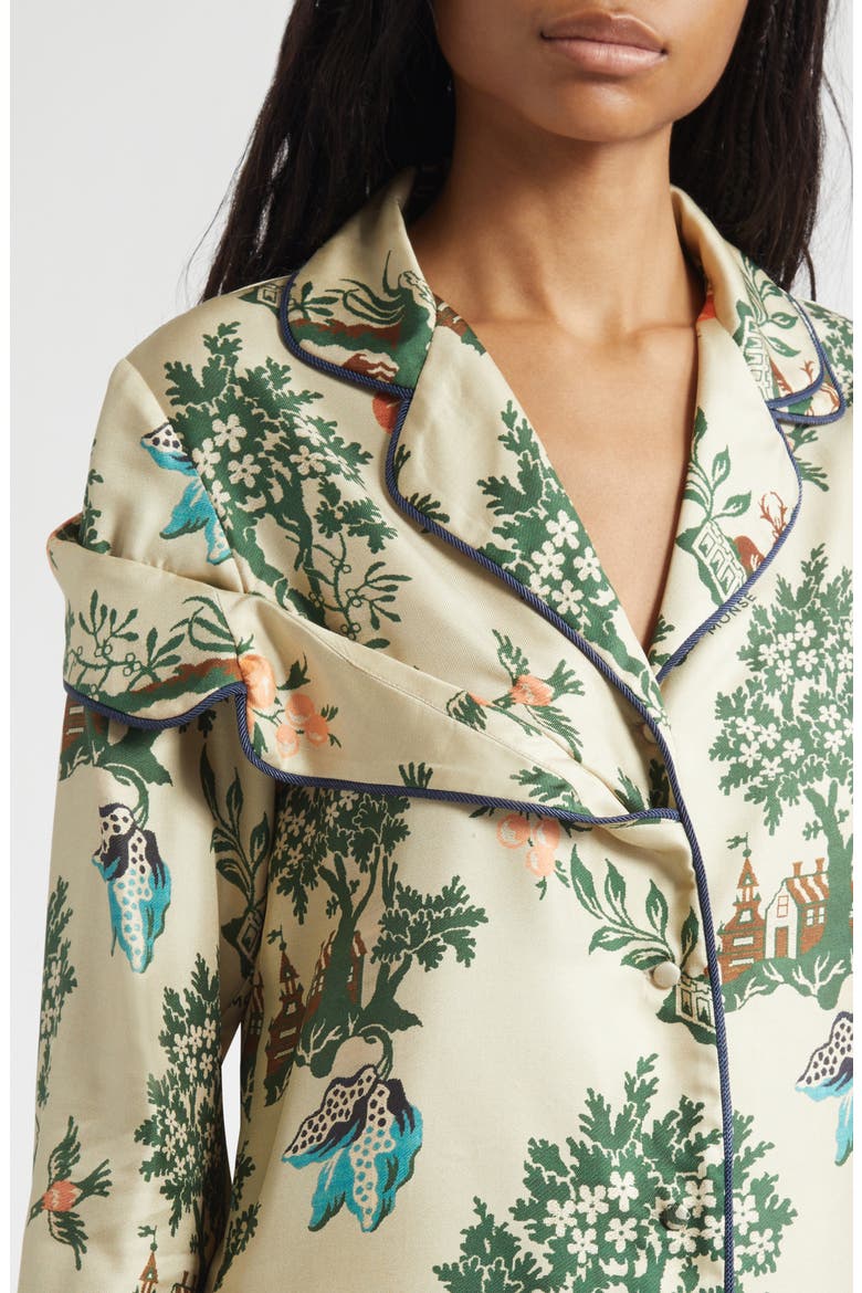Deconstructed Silk Pajama Top, Alternate, color, BEIGE MULTI