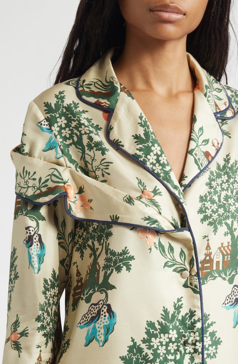 MONSE Deconstructed Silk Pajama Top, Alternate, color, Beige Multi