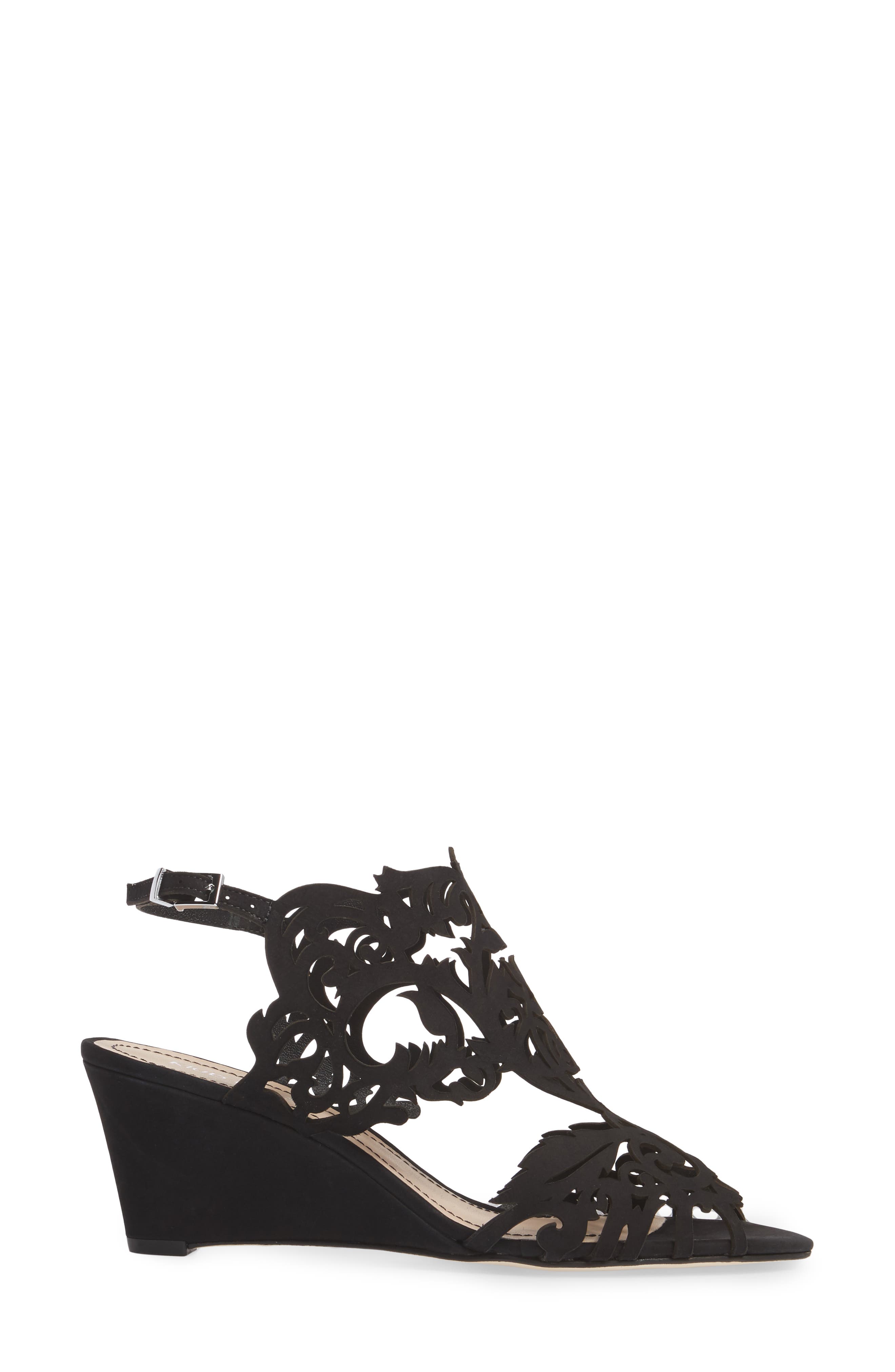 Marcela Laser Cutout Wedge Sandal, Alternate, color, BLACK NUBUCK LEATHER