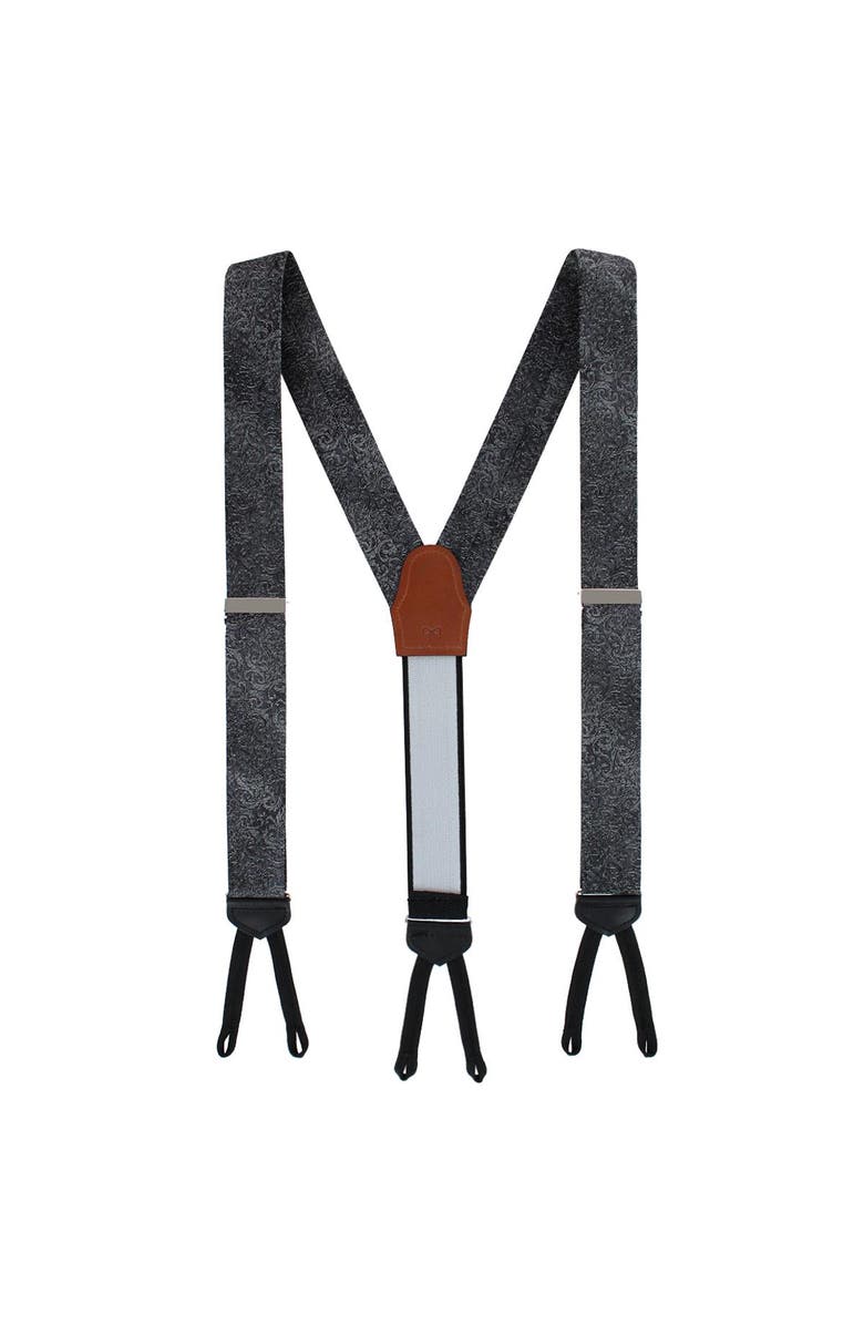 Trafalgar Esteban Scrolling Vines Tone on Tone Patterned Silk Formal End Brace, Alternate, color, Silver And Black