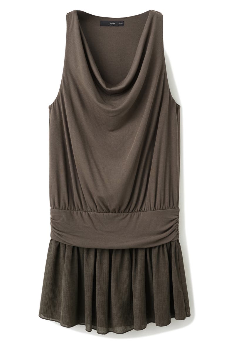 Draped Ruffle Hem Dress, Main, color, BROWN