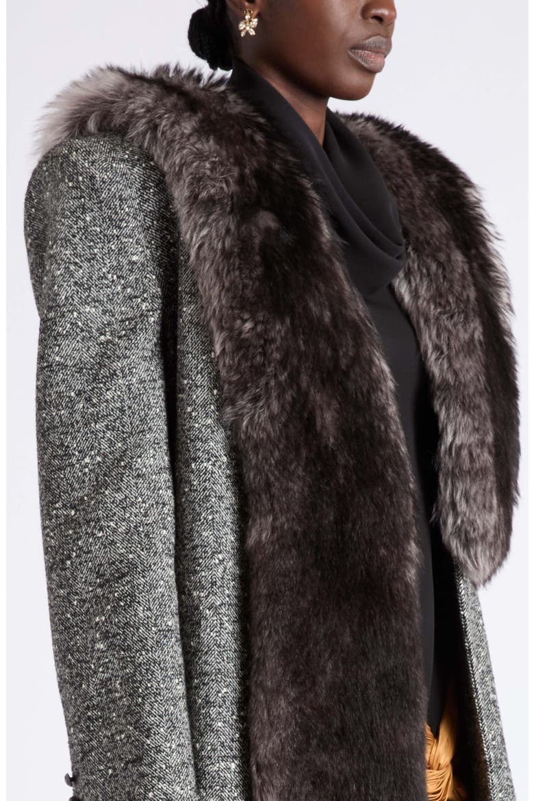 Chevron Genuine Shearling Collar Jacket, Alternate, color, BLACK/ WHITE