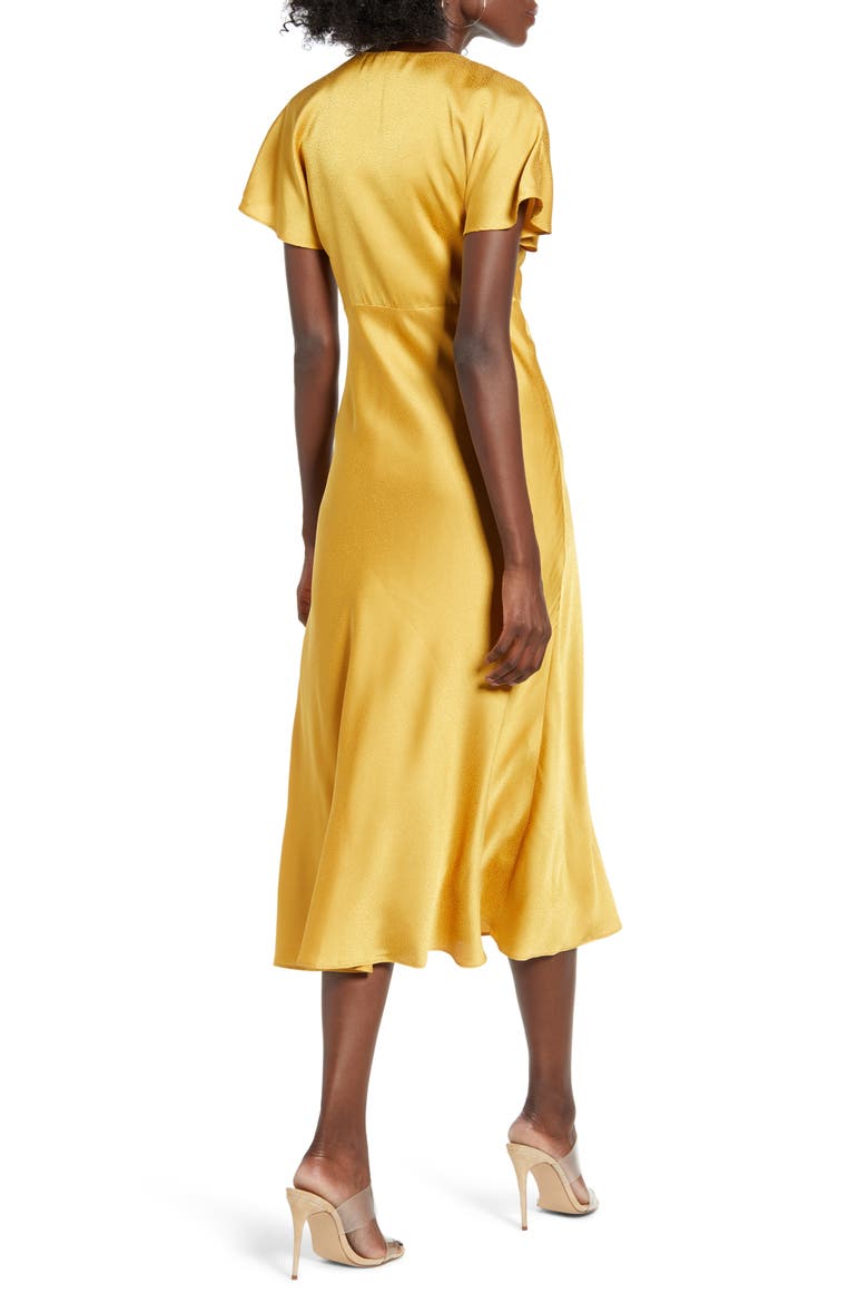 Jacquard Satin Midi Dress, Alternate, color, GOLDEN YELLOW