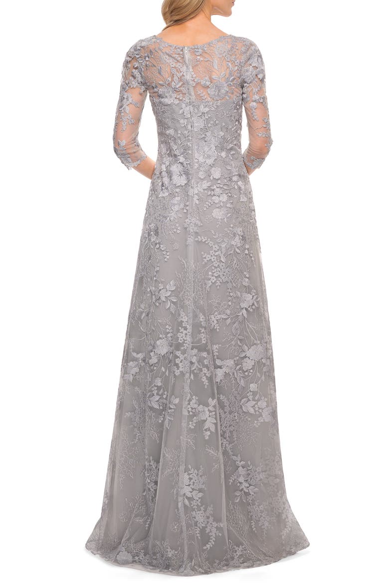 Floral Embroidered A-Line Gown, Alternate, color, SILVER
