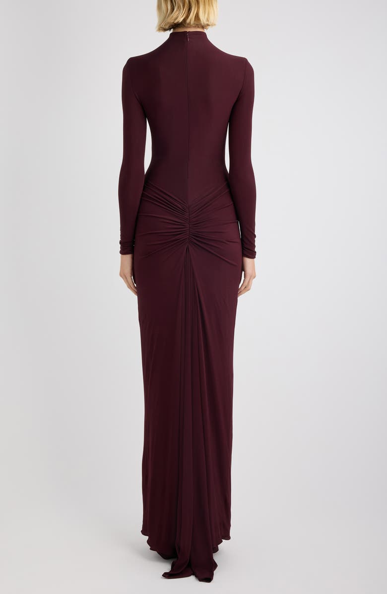 Alaïa Draped Long Sleeve Funnel Neck Gown, Alternate, color, Cognac