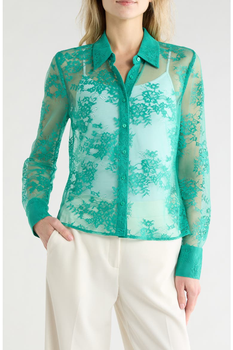 Maia Lace Button-Up Shirt, Main, color, BRIGHT JADE