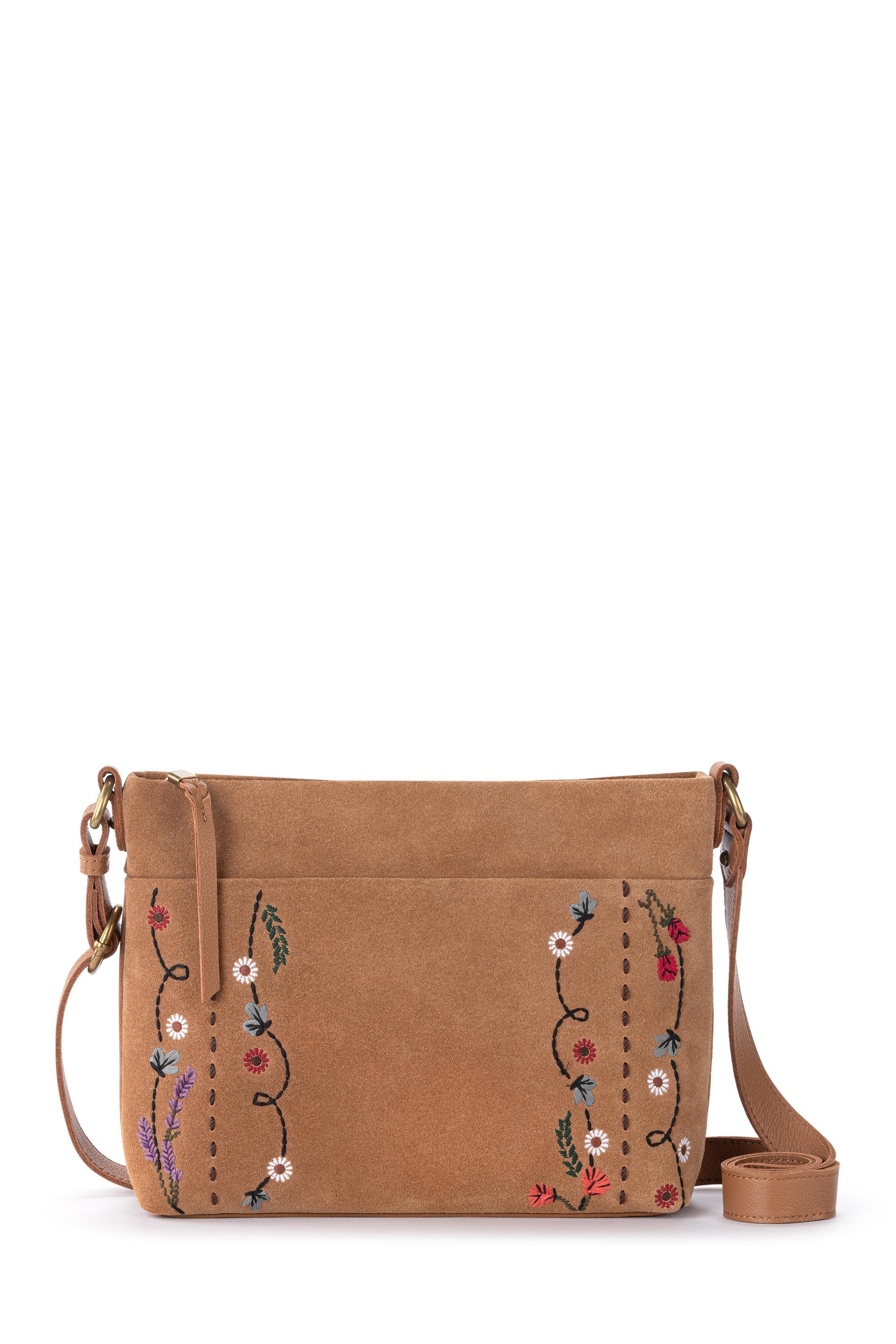 Melrose Crossbody Leather Bag, Main, color, Tan Suede Whimsy Floral