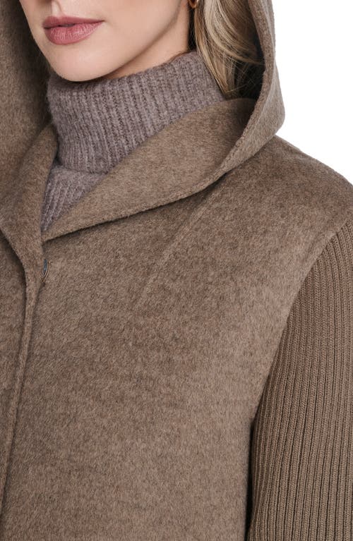 Kenneth Cole New York Double Face Wool Blend Hooded Coat In Brown
