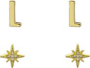 Panacea Initial Starburst Set of 2 Stud Earrings