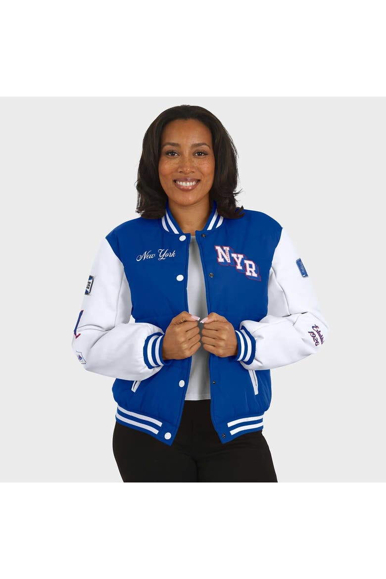 Women's WEAR by Erin Andrews Blue/White New York Rangers Varsity Full-Snap Puffer Jacket, Alternate, color, Blue