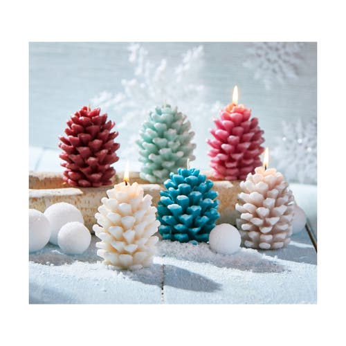 Tag Frosted Pine Cone Pink Candle Sculpted Paraffin Wax In Pink