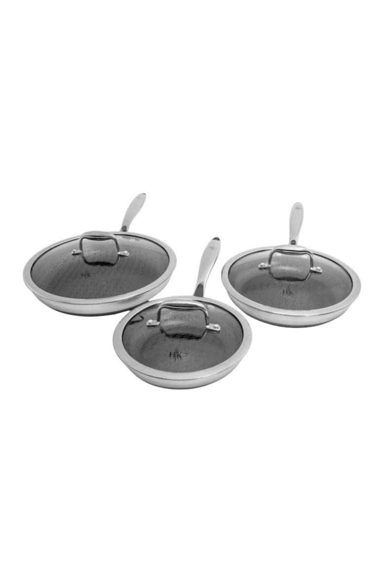 Tri-Clad SS Hybrid 6 Piece Fry Pan + Lid Set, Alternate, color, Black/SS