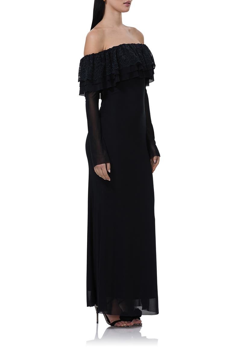 AFRM Betty Off the Shoulder Long Sleeve Mesh Maxi Dress, Alternate, color,