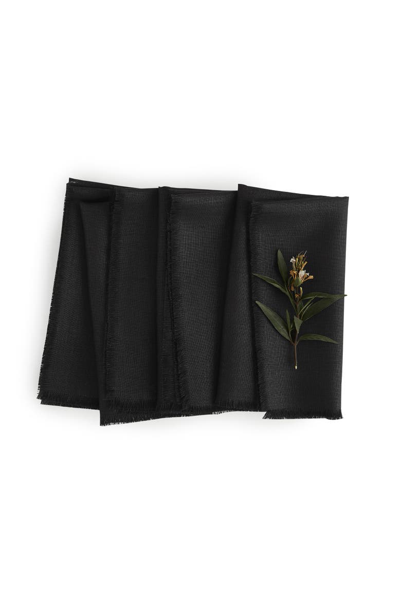 Linen Dinner Napkins Set of 4, 20 x 20" - Fringe, Main, color, Black