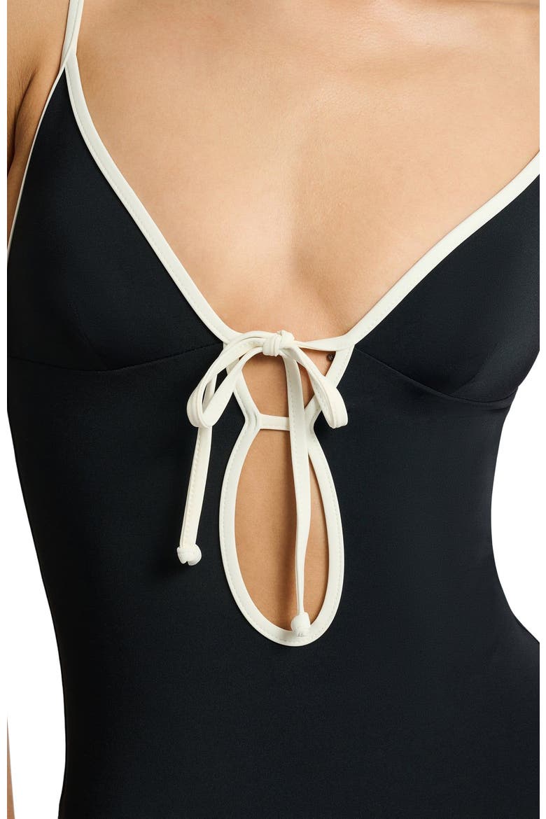 Soleil Tie Front One-Piece, Alternate, color, Black