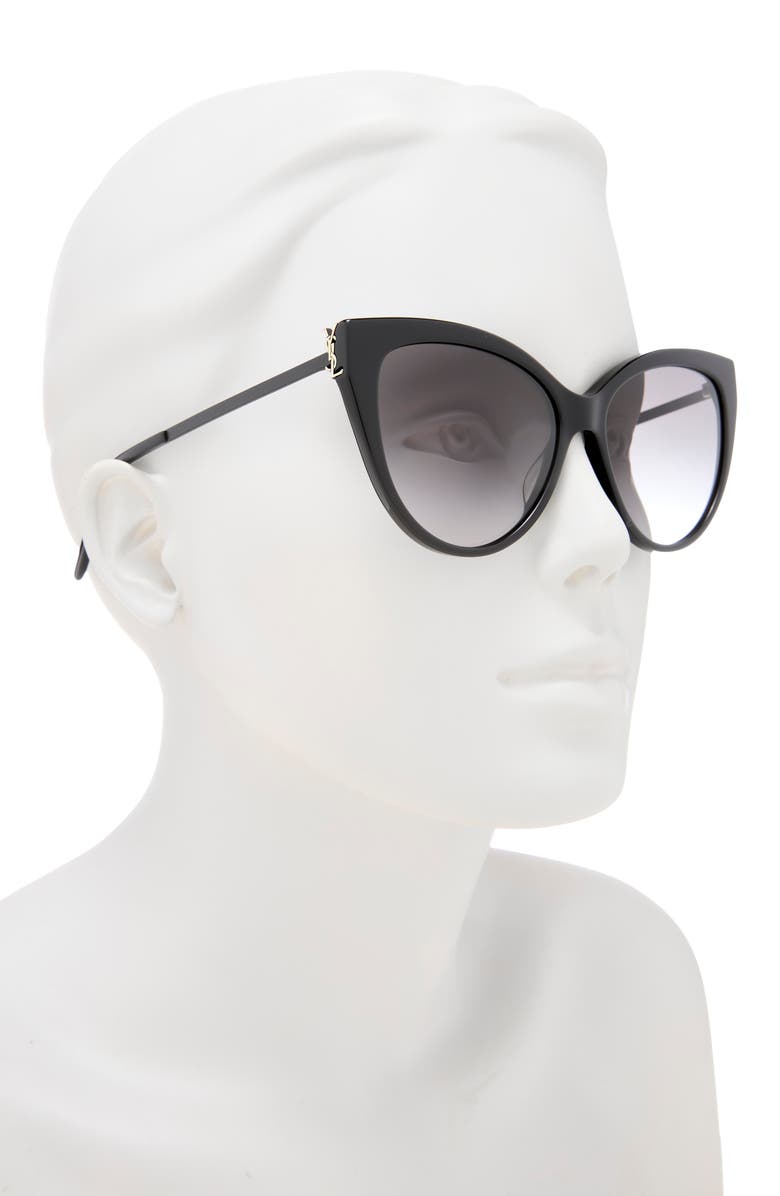 Saint Laurent 56mm Cat Eye Sunglasses, Alternate, color, Black Black Smoke