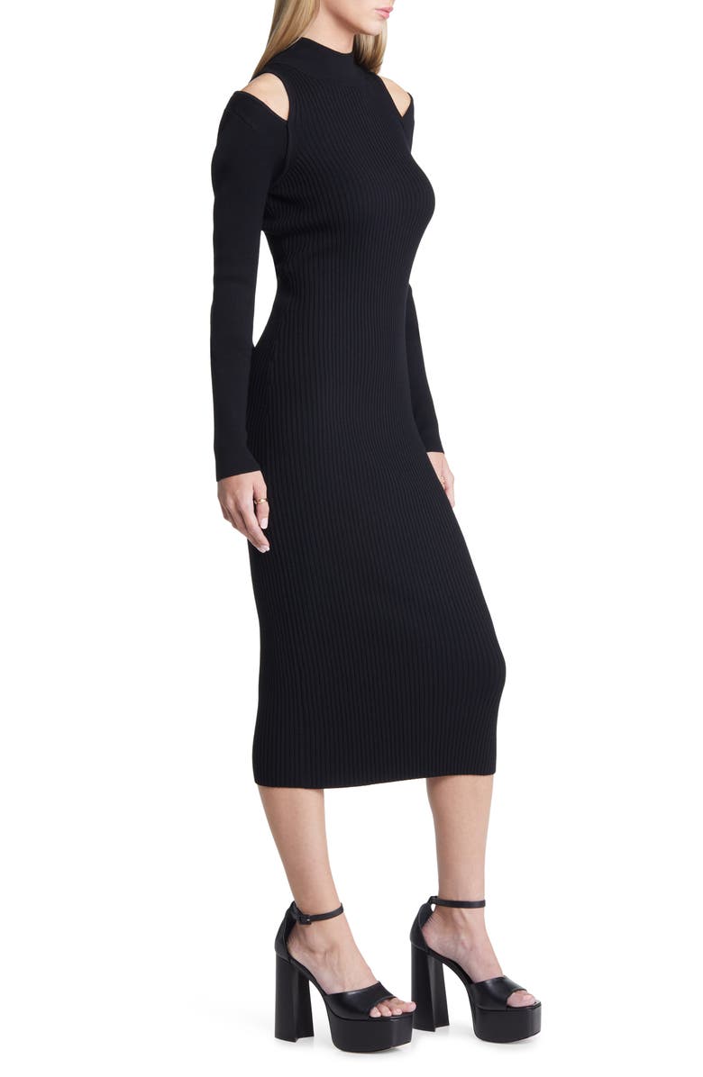 Open Edit Mock Neck Cold Shoulder Long Sleeve Sweater Dress, Alternate, color,