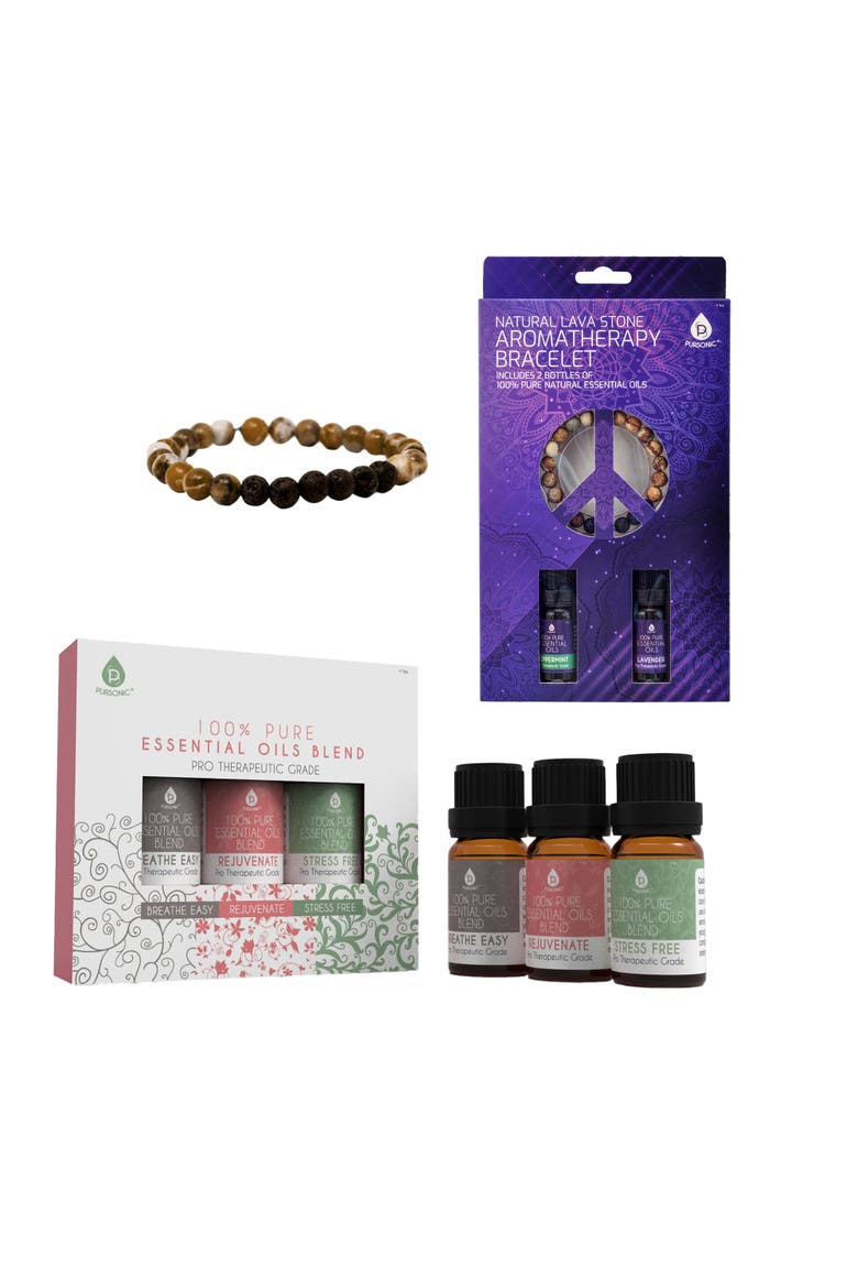 Lava Stone Bracelet & Pure Essential Oils Set, Alternate, color, Multicolor