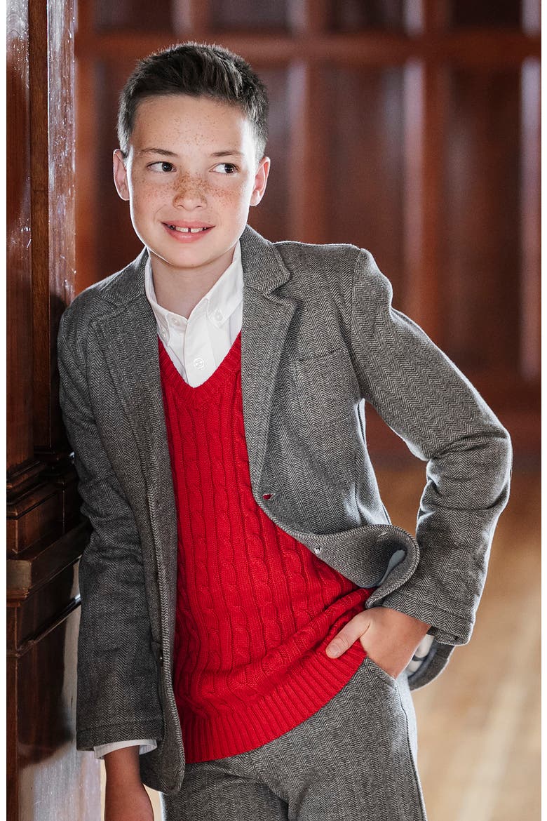 Kids' Organic V-Neck Cable Sweater Vest, Alternate, color, Red Cable