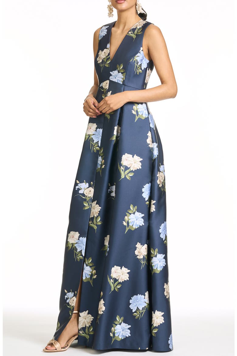 Brooklynne Floral Mikado Gown, Main, color, MARITIME CORSAGE