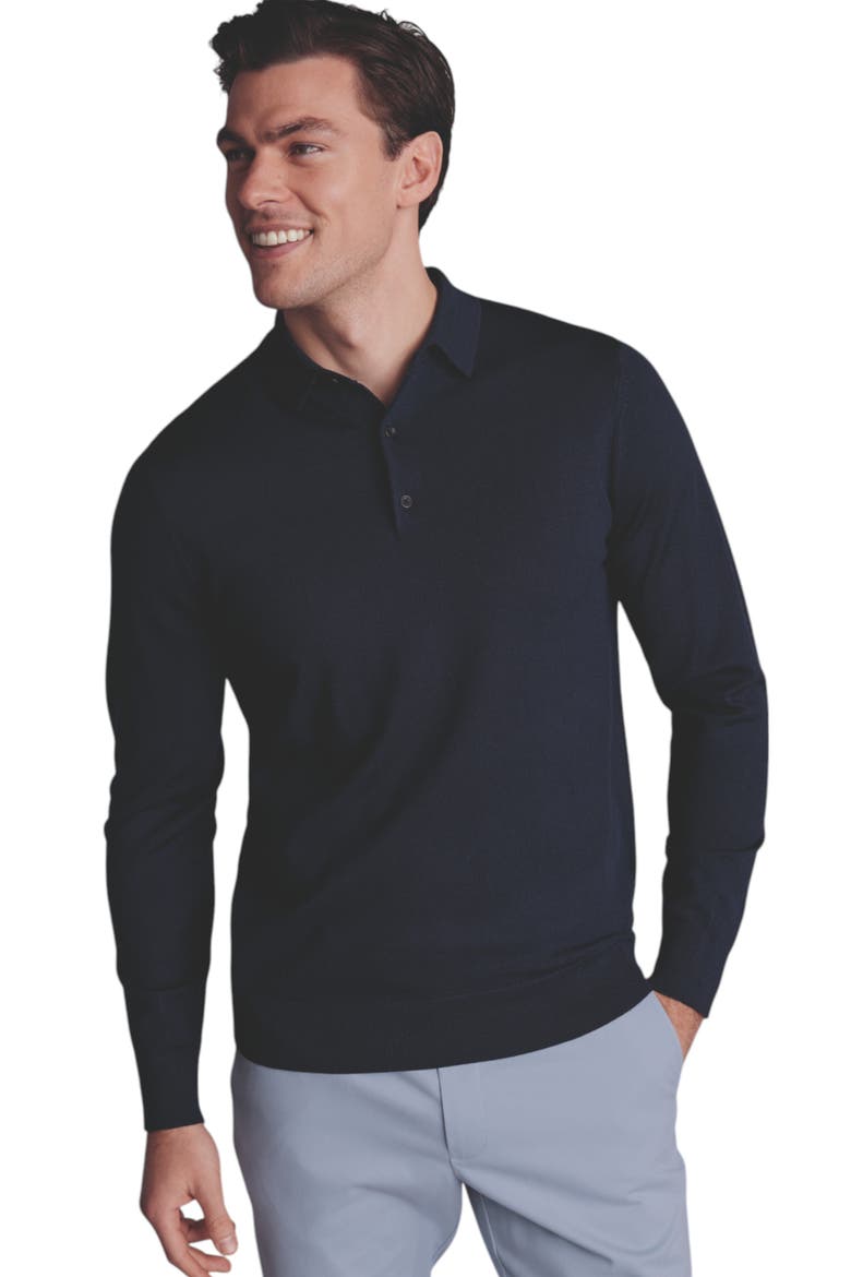 Merino Polo Long Sleeve Sweater, Main, color, Navy