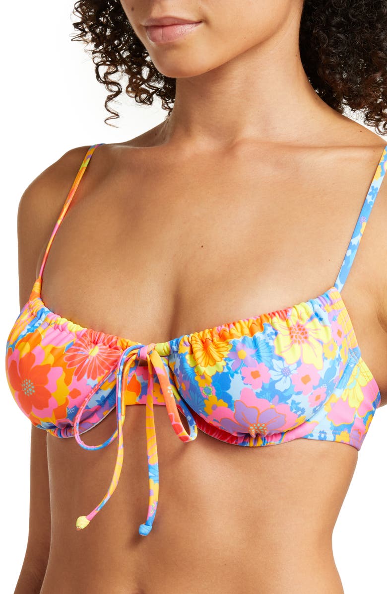 Kulani Kinis Ruched Floral Underwire Bikini Top, Alternate, color,