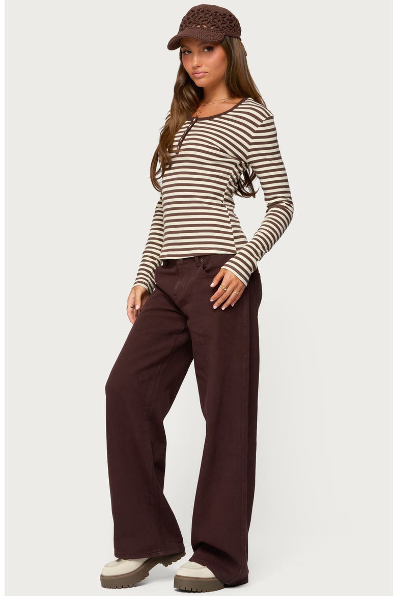 Roma Stripe Rib Henley Top, Alternate, color, BROWN