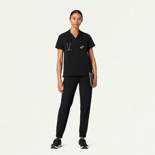 Jaanuu 3-pocket Classic Notched V-neck Scrub Top In Black