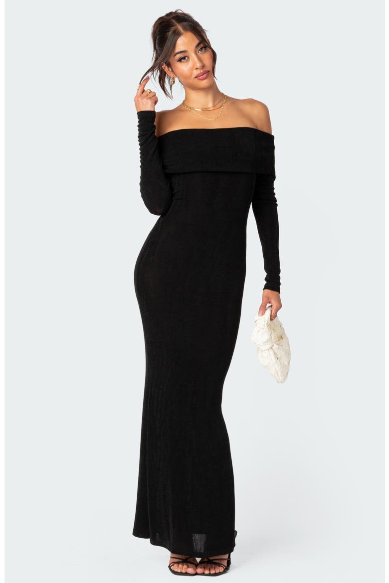 Susan Off the Shoulder Long Sleeve Maxi Dress, Alternate, color, BLACK