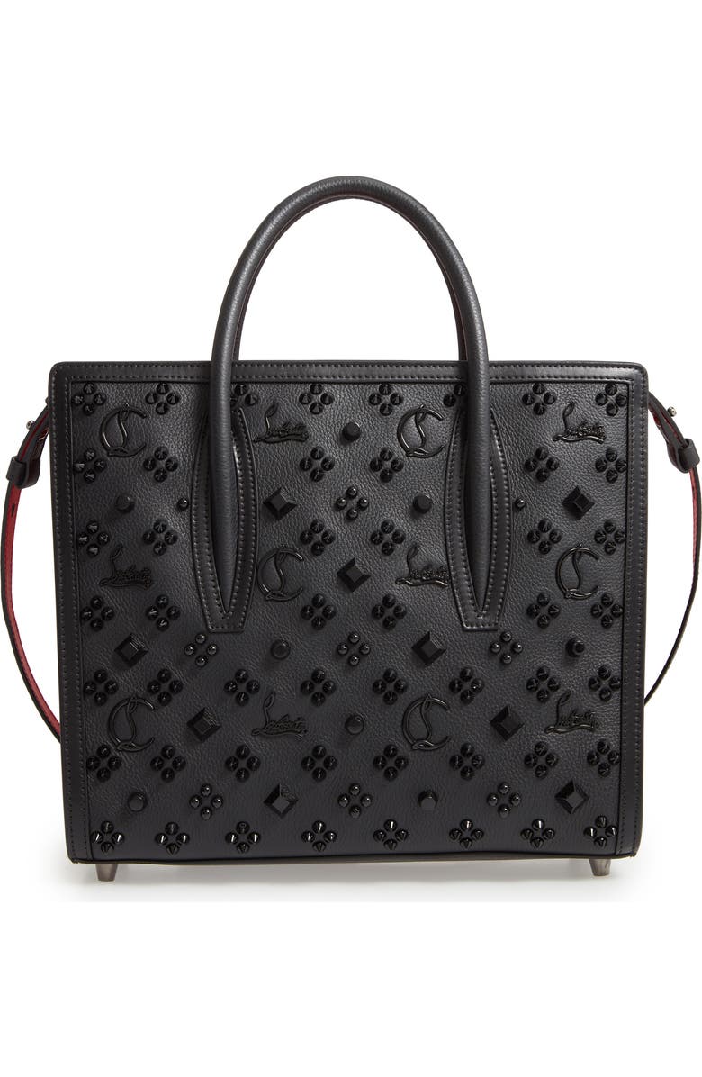 Christian Louboutin Medium Paloma Studded Leather Satchel, Main, color, B253 Black/Ultrablack