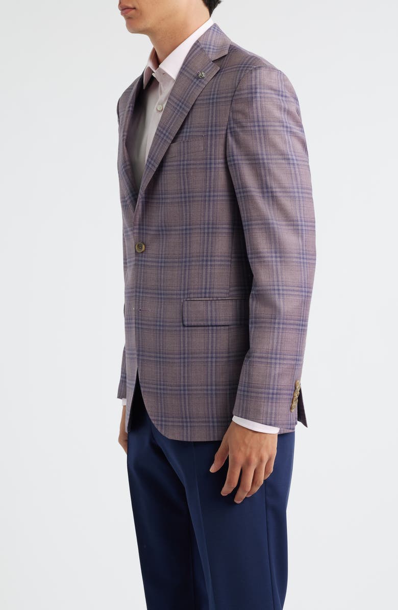 Jack Victor Midland Contemporary Fit Mauve Plaid Super 130s Wool Sport Coar, Alternate, color, Mauve