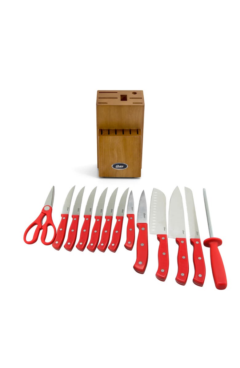 OSTER Evansville 14 Piece Stainless Steel Cutlery Set with Handles, Alternate, color, Red