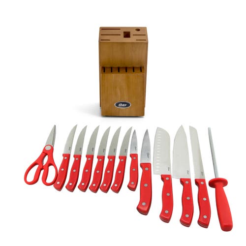 Oster Evansville 14 Piece Stainless Steel Cutlery Set With Handles In Red