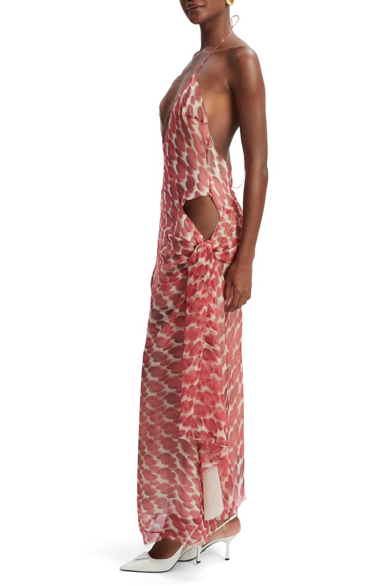 Bardot Cyrel Print Plunge Halter Chiffon Maxi Dress, Alternate, color, Red Spot